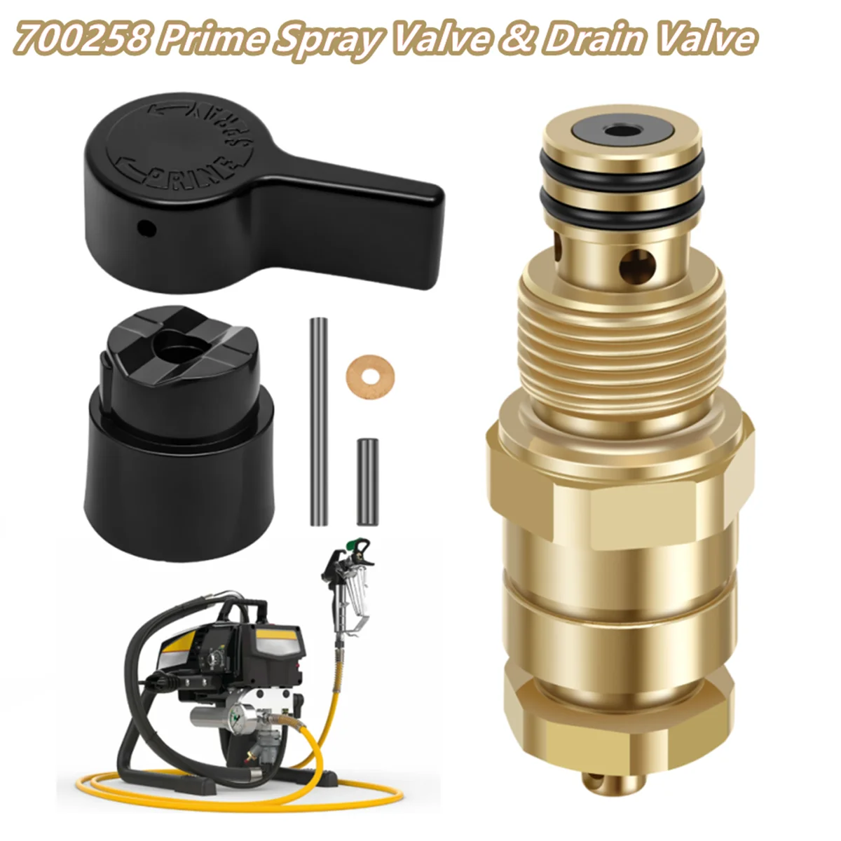 Prime Spray Drain Valve Assembly 700-258 with Handle Brass Replacement for Titan 440 540 640 740 Airless Paint Sprayer Tool
