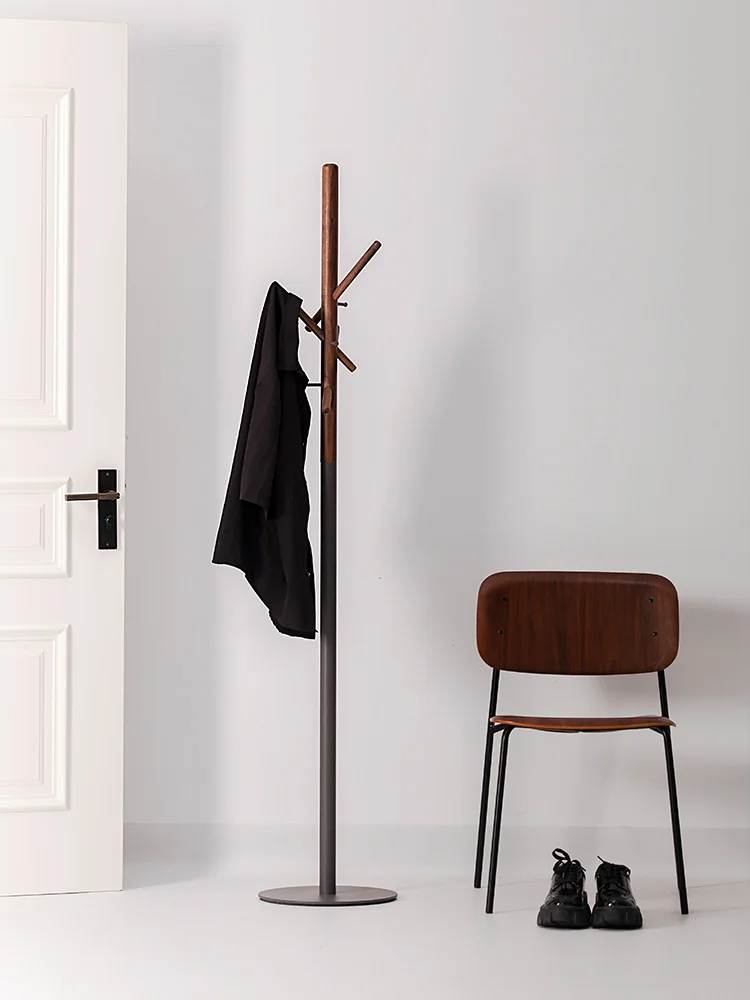 Nordic modern minimalist coat and hat rack, hanging bag, home living room, black walnut solid wood bedroom, floor to ceiling