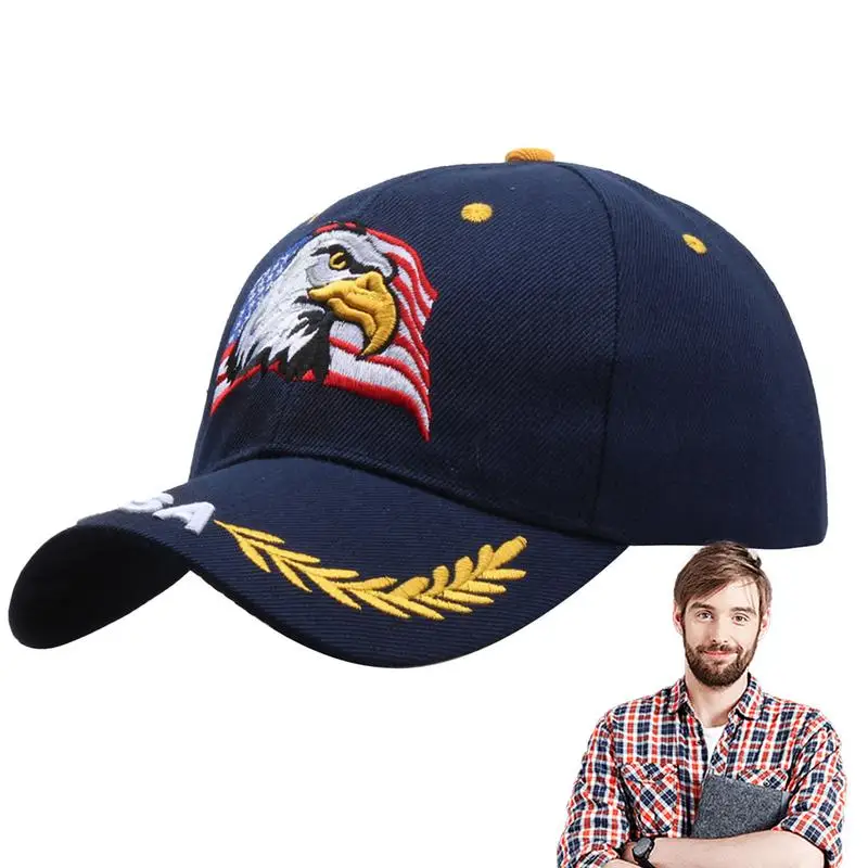 

Embroidered Baseball Caps Men's Eagle And Flag Duck Tongue Hats Unisex Patriotic Embroidered Sunscreen Hat Adjustable Reusable