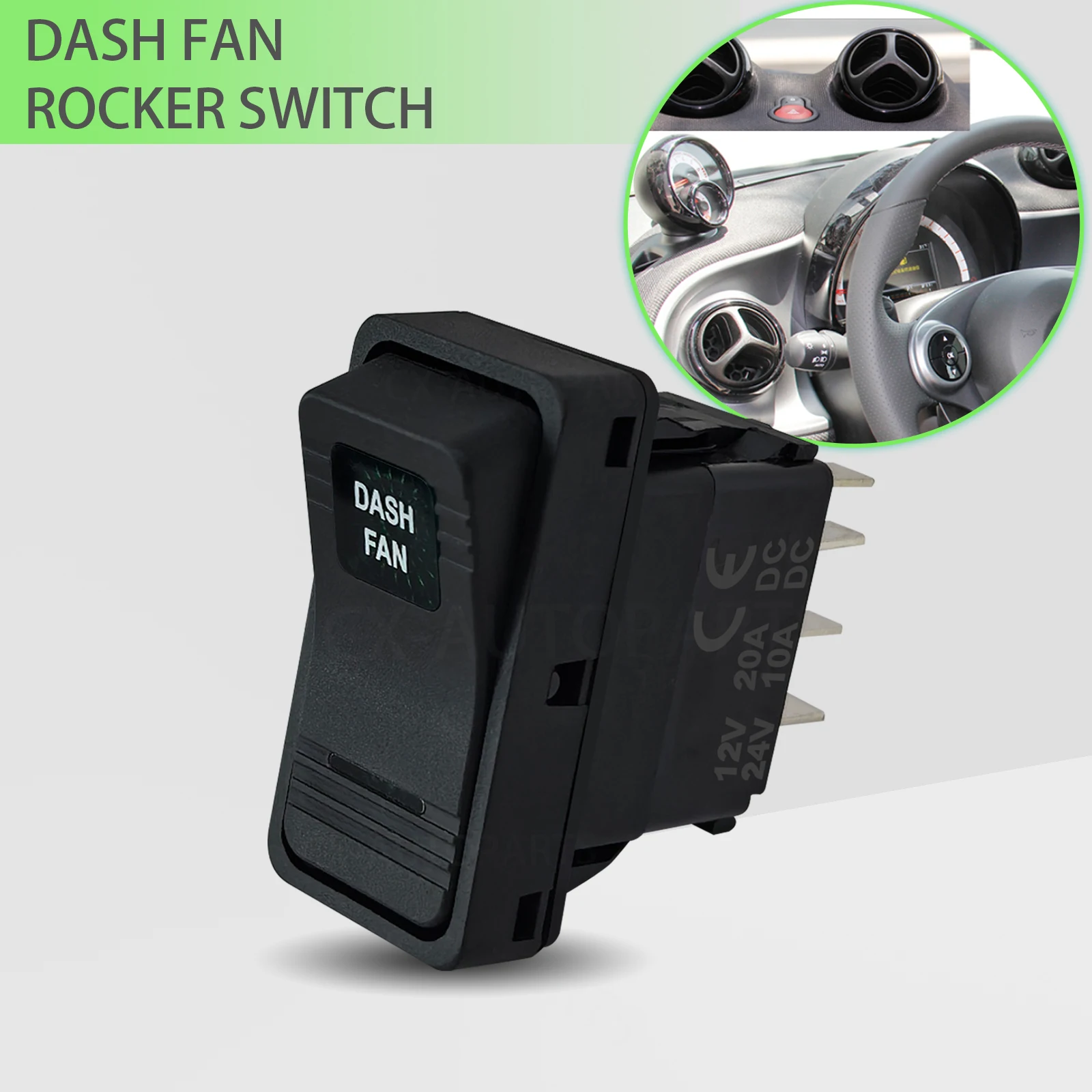 

Кулисный переключатель вентилятора приборной панели зеленого света, кнопка автоматического управления вентилятором для лодки, седана, внедорожников, фургонов, грузовиков Polaris RZR Can-Am ATV