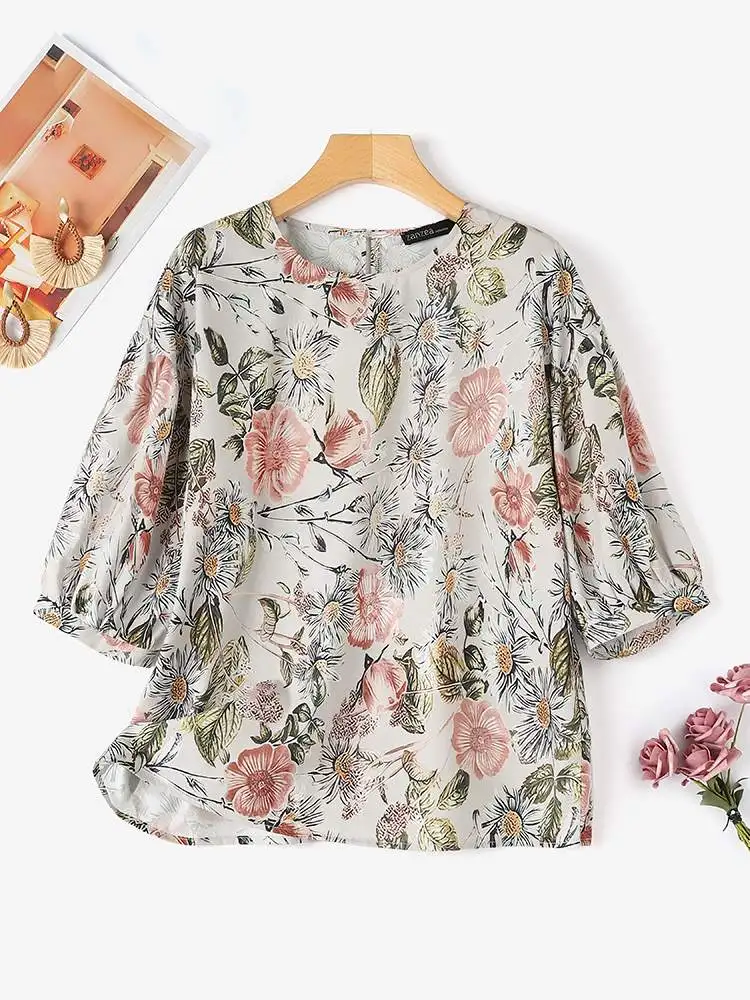 Bohemian Flroal Printed Blouse ZANZEA Women Summer Shirt Elegant Office Work Tops Retro Blusas Casual Holiday Chemise Oversize