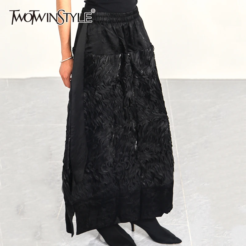 

TWOTWINSTYLE Solid Jacquard Weave Elegant Skirt For Women High Waist Loose Temperament A Line Skirts Female Fashion Clothes New