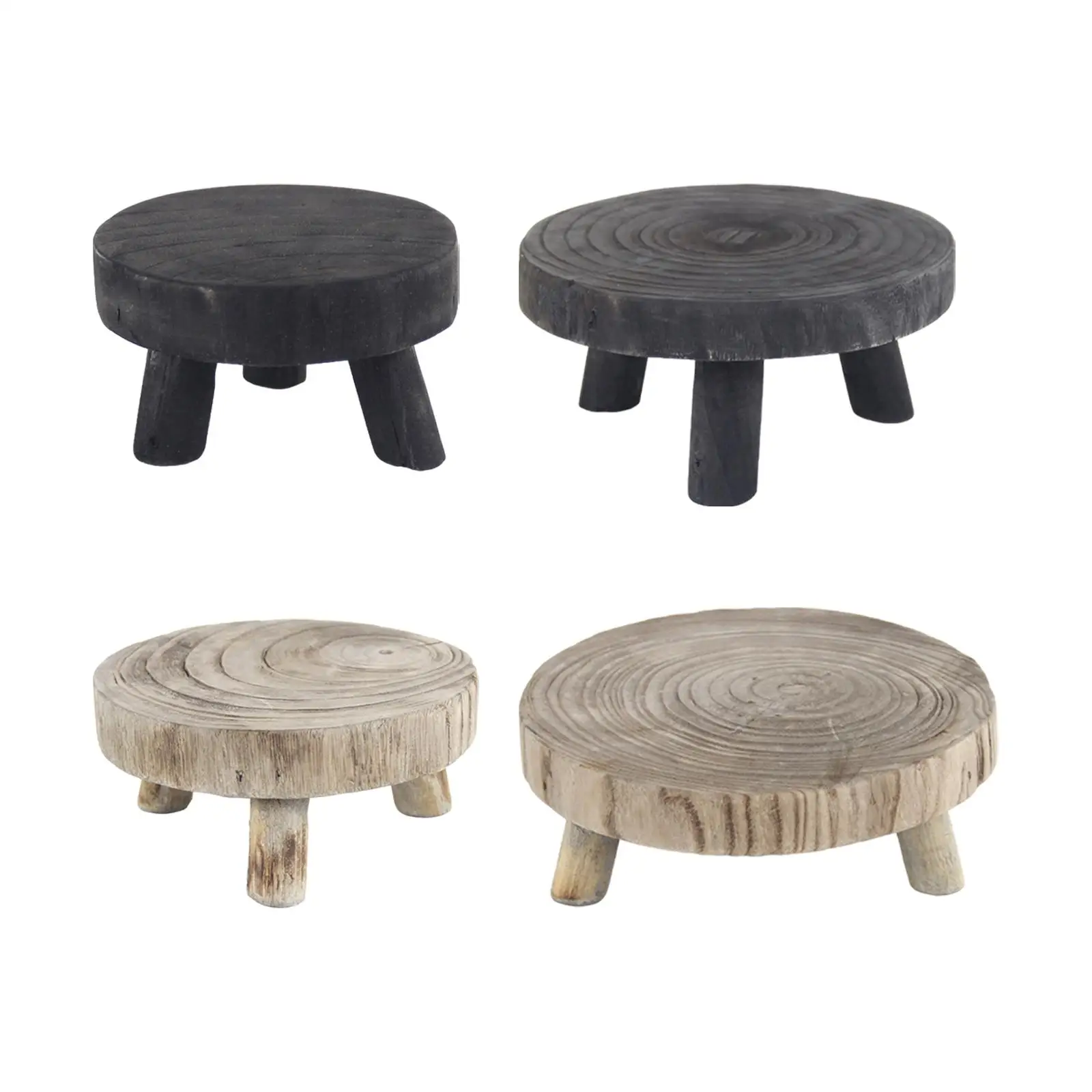 Plant Display Stand Modern Rustic Accessories Round Wooden Planter Stool for Living Room Lawn Office Outdoor Plant Decoration