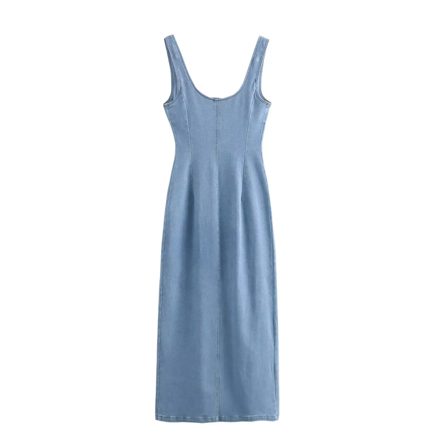 Robe mi-longue en denim à simple boutonnage pour femmes, robe sans manches, dos nu rétro, bretelles larges, nouvelle mode