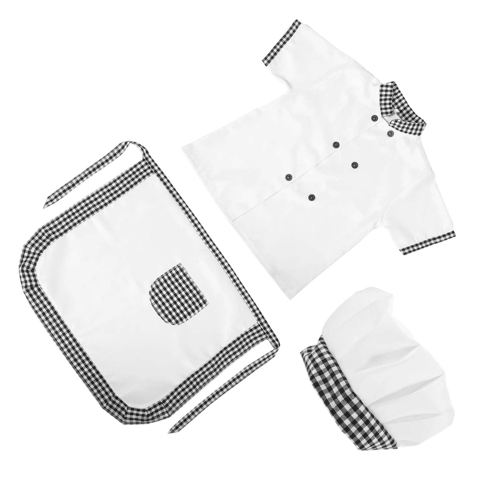 

Children Hat Baking Apron Boys Cosplay Costume Kids Cooking Role Play Short Sleeve Gray Checkered Pockets Fits