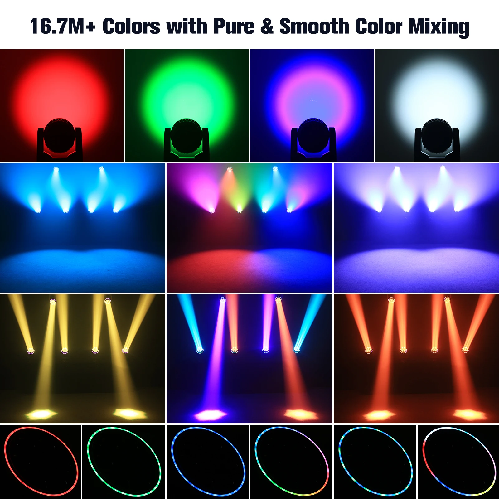 U'King 300W Mini Moving Head Light 7X25W RGBW LED Bee's Eye+Light Strip Stage Light DMX Zoom Beam DJ  Light For Concert KTV Bar