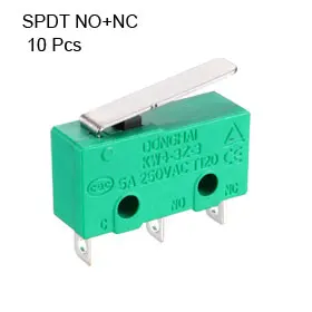 10PCS 5A/250V AC KW4-3Z-3 Micro Limit Switch SPDT NO NC 3 Terminals Momentary Short Straight Lever Type Green