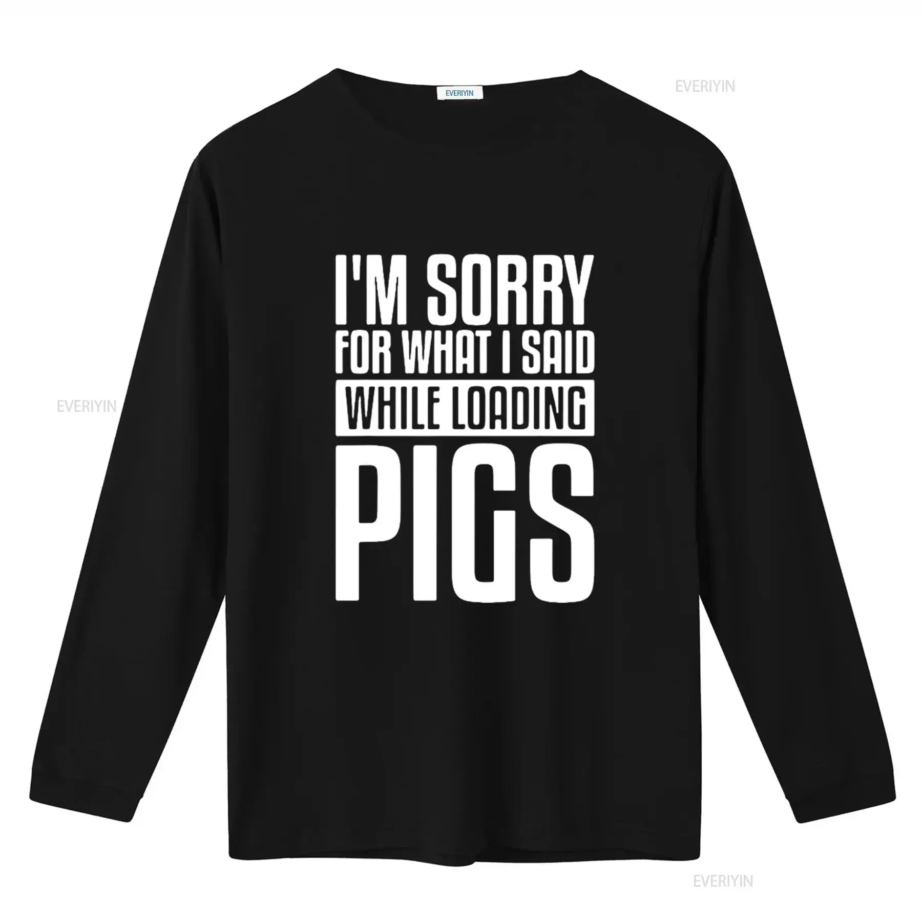 تي شيرت رجالي أنا آسف لماذا قالها أثناء تحميل الخنازير والخنازير الزراعة تي شيرت أسود كبير عتيق مغسول للارتداء اليومي