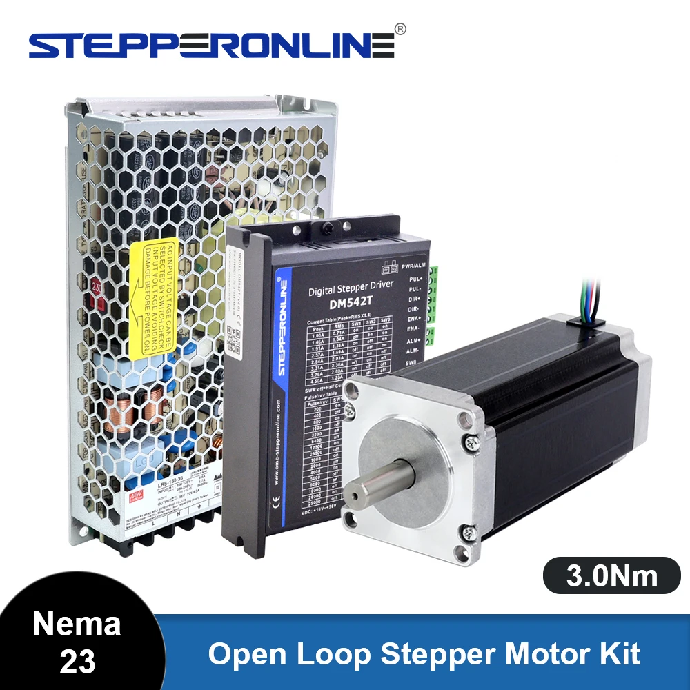 

STEPPERONLINE Nema 23 1 Axis Stepper Motor Driver Power Supply Kit CNC Open Loop Kit 3.0Nm(425oz.in) 4.2A 20-50VDC for CNC