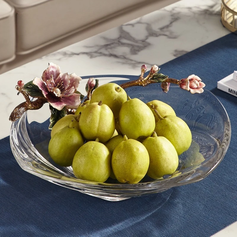 High-value designer big fruit plate, large high-end villa decorations in the living room, glass fruit plate for home use