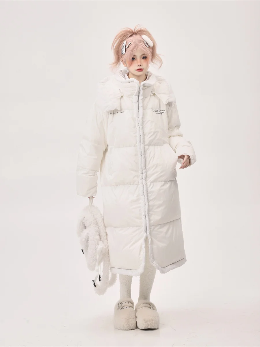 

Женское зимнее теплое пальто Ele White с капюшоном, удлиненное, выше колена, из хлопка, с утолщенной нейлоновой тканью, на молнии