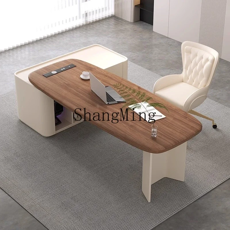 CL كريم نمط مكتب ركن مكتب المنزل الحديث مكتب الكتابة ضوء مكتب الكمبيوتر الفاخرة نمط الجوز