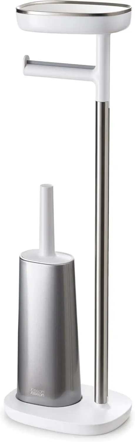 

Stainless Steel Toilet Paper Holder Stand with Shelf, Drawer, and Flexible Brush for Bathroom Organization