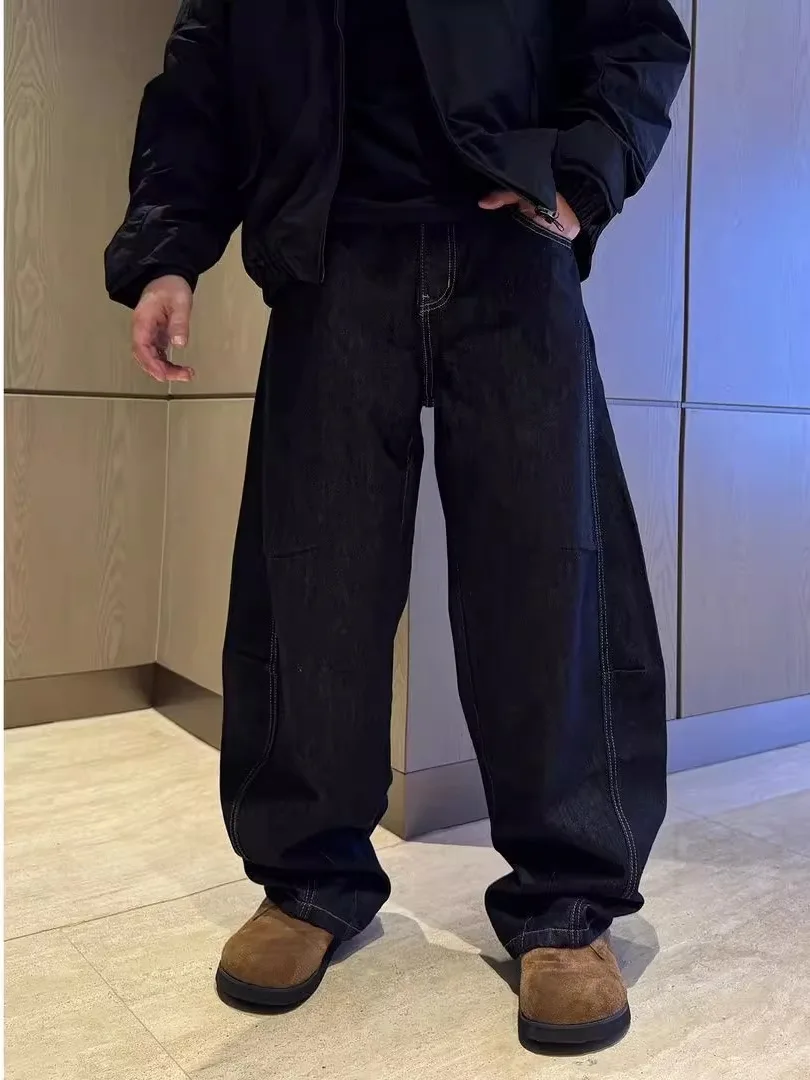 

Retro Denim Blue Knife Jeans Men's Casual Waed Straight Leg Pants Autumn Faion ape Deconstruction Leisure Trousers