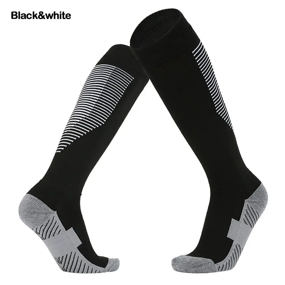 1 Pair Long Knee Football Socks Children Boys Girls Striped Soccer Socks Towel Bottom Non-Slip Sports Stockings