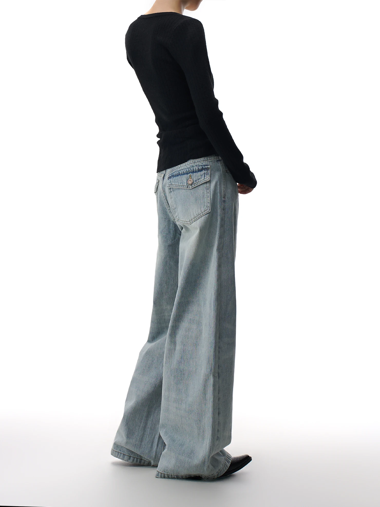 

Retro American Blue Wide Leg Denim Jeans Women's Loose Slim Straight Casual Pants High Waist Zipper Medium Soft Cotton