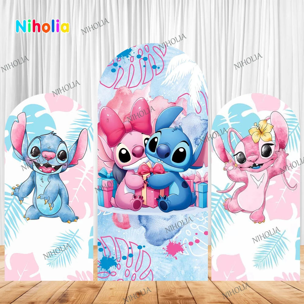 Stitch and Angel Arch Backdrop Kids baptism Birthday Party Photograph Background Photo Wall Decoration Baby Shower Booth Booth