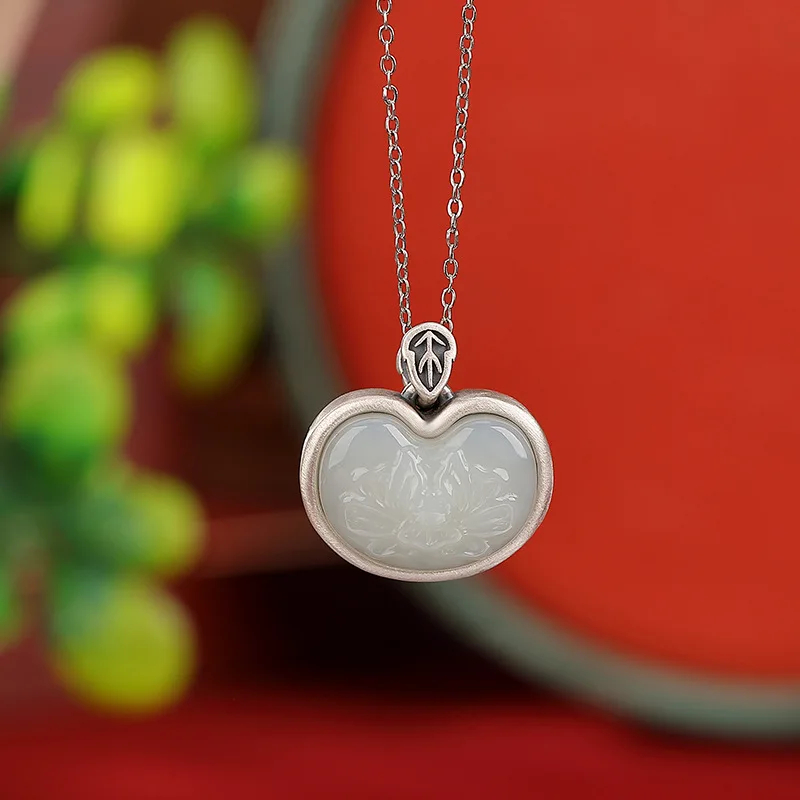 S999 silver Hetian jade vintage- ethnic style charm pendant
