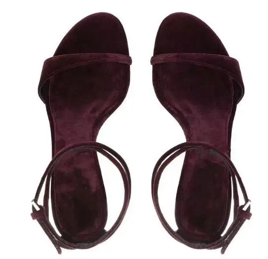 Green Purple Velvet Round Open Toe One Line Buckle Strap High Heel Sandals Summer Women Cross Strap Party Dress Shoes High Heels