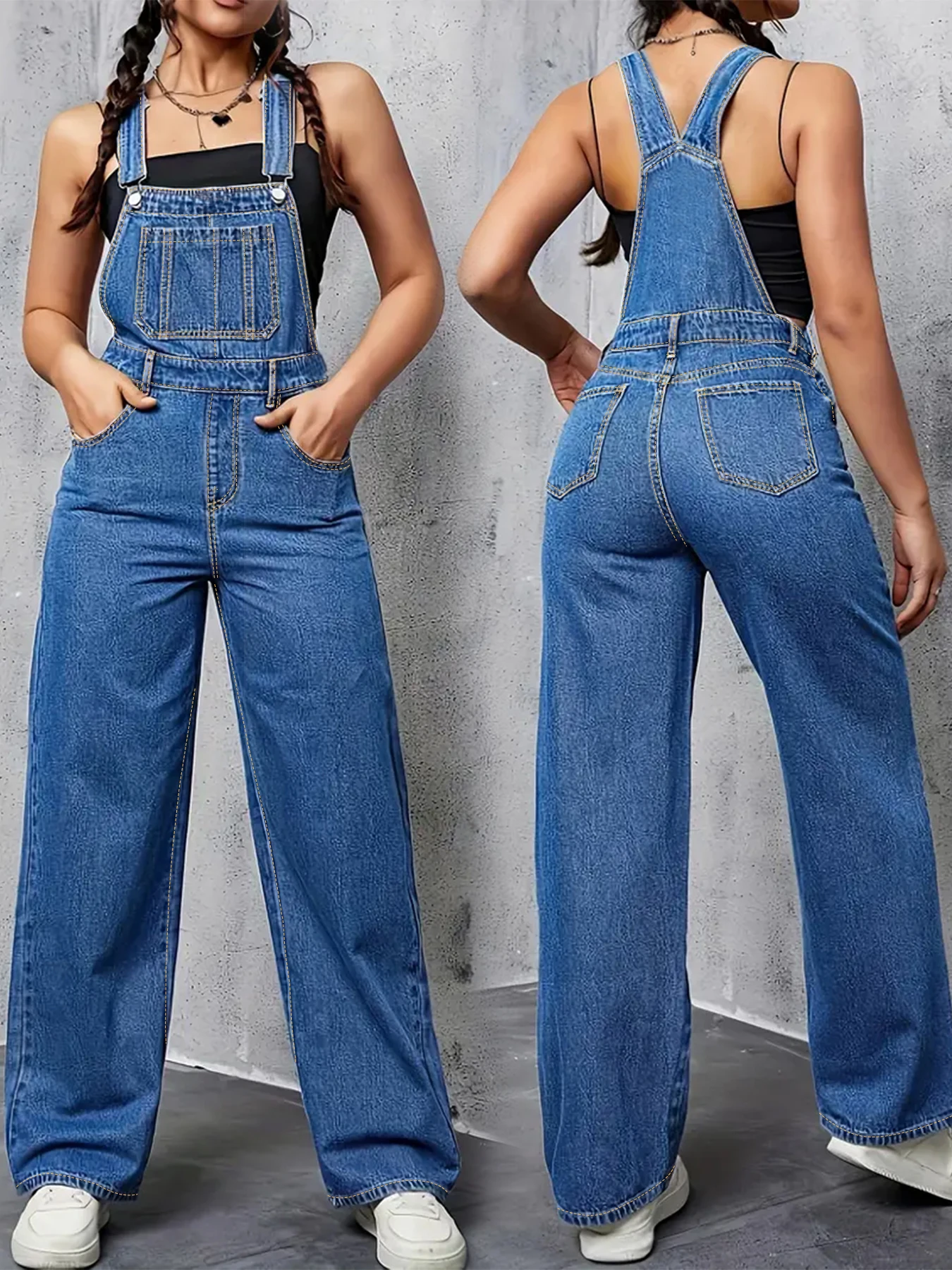 Plus size feminino solto macacão calças jeans casual wear todas as estações lavado elástico plus size macacão jeans feminino