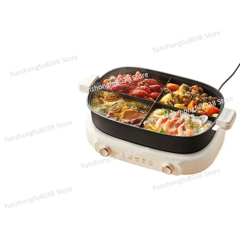 

4-compartment Split-type Electric Hot Pot,4 Flavor Zones Multifunctional Electric Cooking Por for Home Use &Detachable Inner Pot