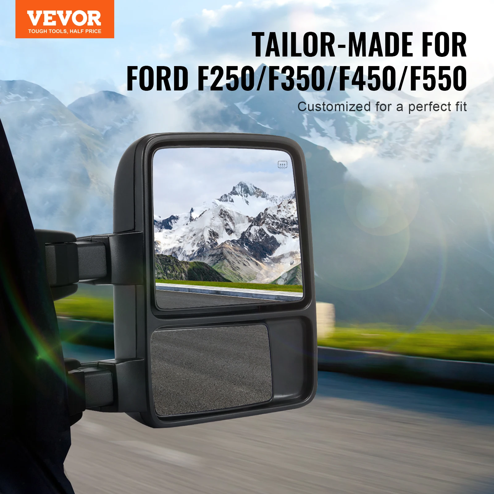 VEVOR Towing Mirrors for 1999-2007 Ford F250 F350 F450 F550 Manual Controlling Telescoping Folding Heating Defrost Black