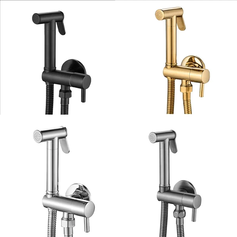 Gold Brass Bidet Faucet Black Handheld Toilet Bidet Bathroom Set Shattaf Sprayer Portable Hygienic Shower Gray