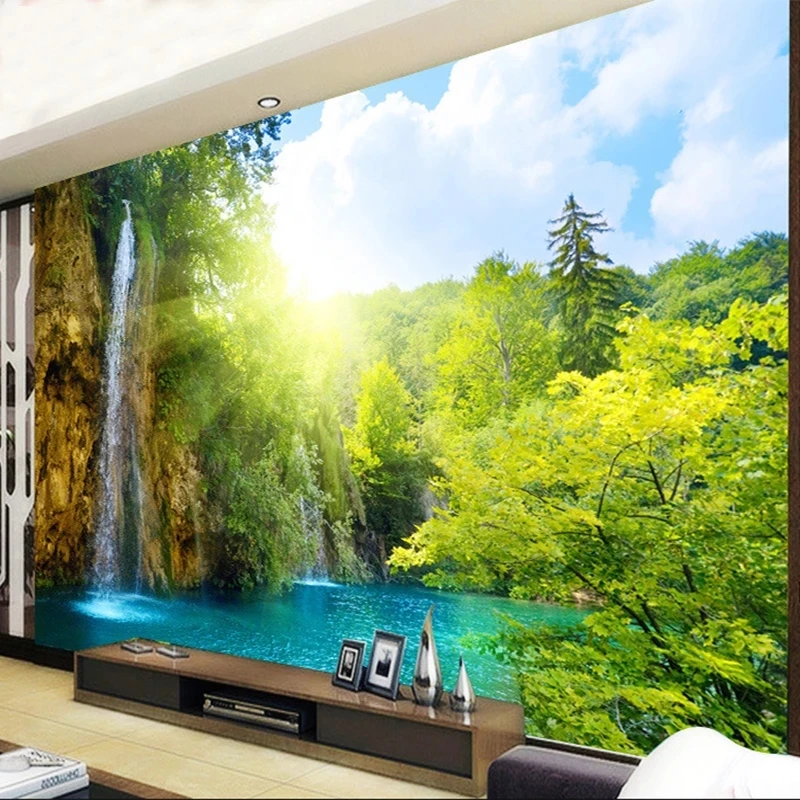 Customized 3D Waterfall Landscape Wallpaper Bedroom Mural Forest Living room sofa TV background wall restaurant green tree study