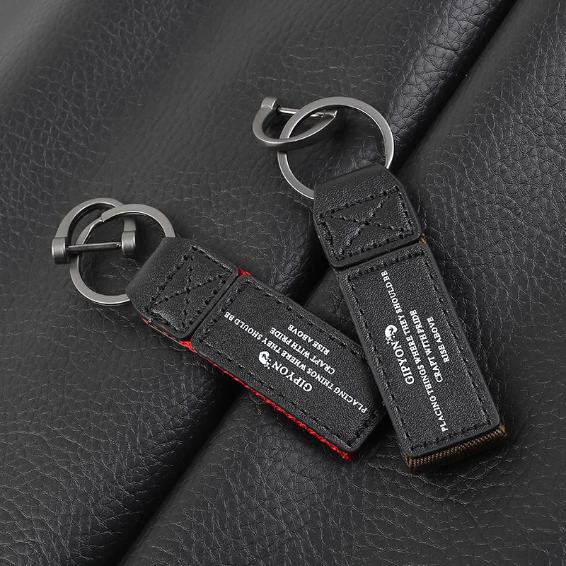 Fashion Black Soft Leather Keychain Accessories High Quality Cowhide Splicing Nylon Keyring Pendant Business Men\'s Car Key Chain