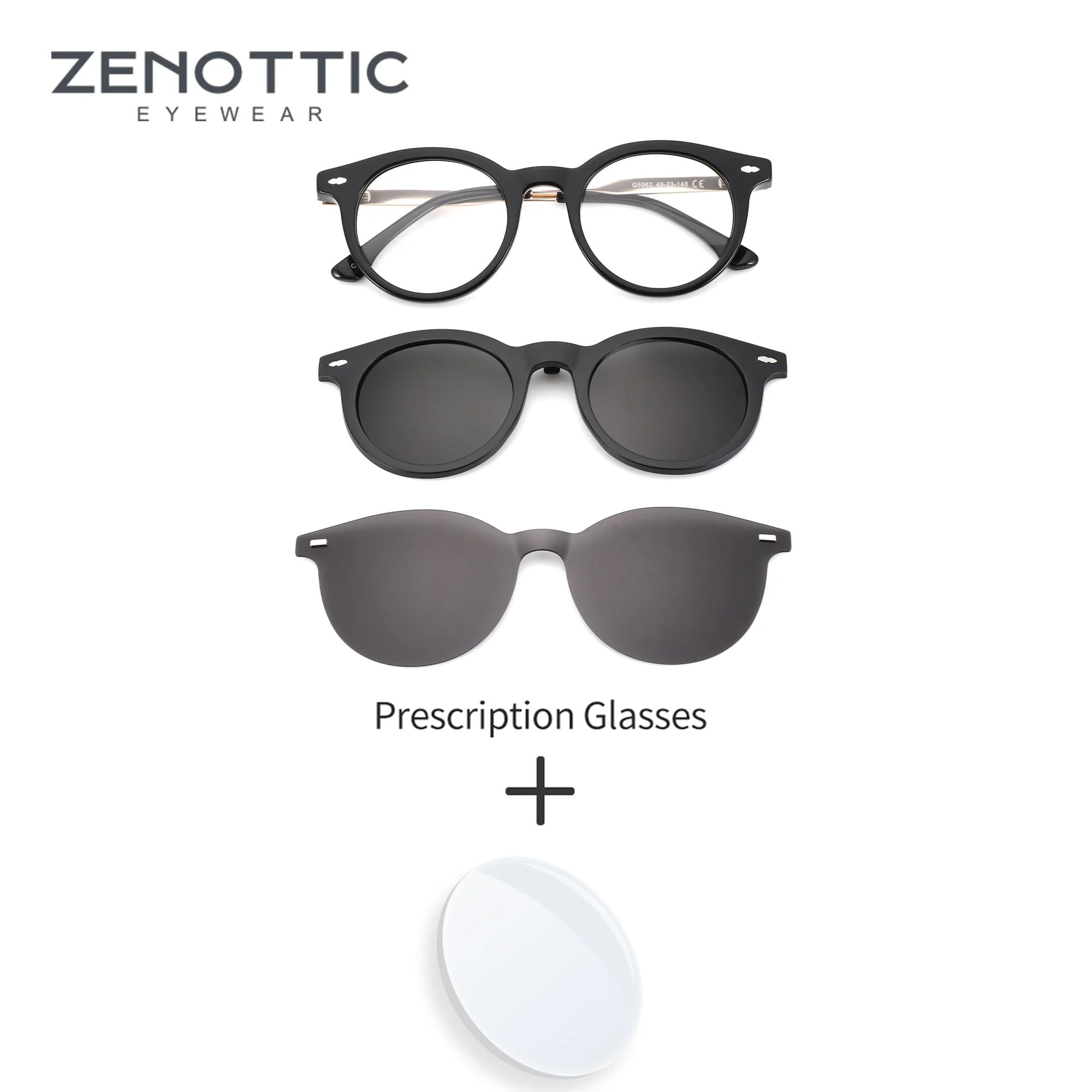 

ZENOTTIC XL Size Fashion Square Business Style Prescription Glasses for Men Handmade Acetate Clip On Sunglasses