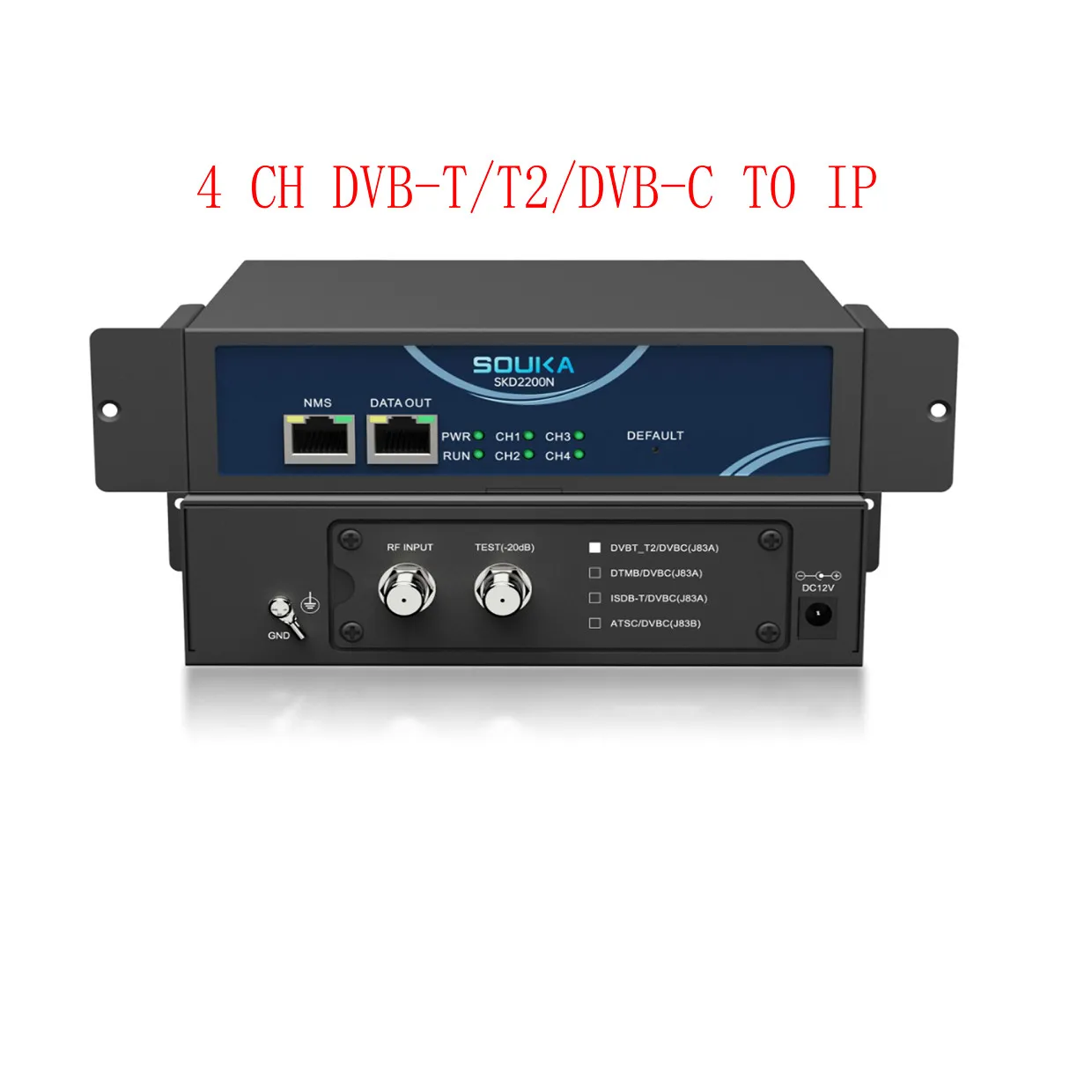 4-kanaals tuner naar IP DVB-T2 DVB-C ATSC ISDBT DVB-S/S2 naar IP IPTV CATV TV-systeem digitale ontvanger gateway IRD RF naar IP