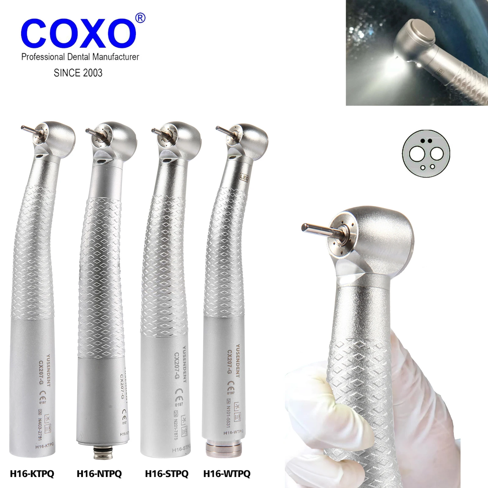 

COXO Dental LED High Speed Handpiece Fiber Optic Turbine Push Button Big/Large Head For 6 Hole Coupler NSK/KAVO/Sirona