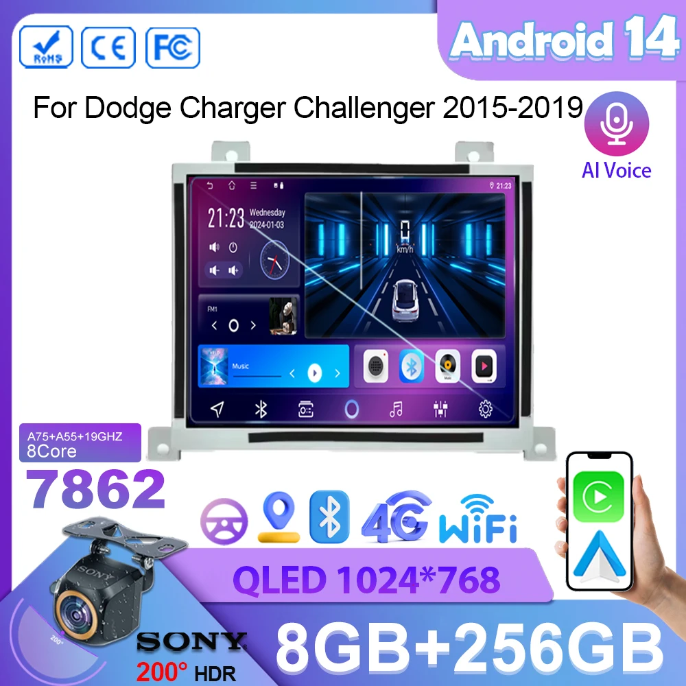 8.4 inch Android For Dodge Charger Challenger 2015-2019 Stereo Head Unit Multimedia Video Player Wireless Carplay Navigation GPS