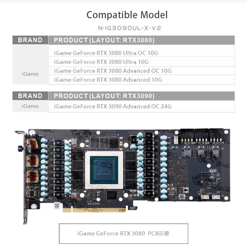 Imagem -05 - Bloco de Água Bykski Gpu para Igame Colorido N-ig3090ul-x-v2 Rtx 3080 Ultra oc 10g Advanced oc 10g 3090 Refrigeração