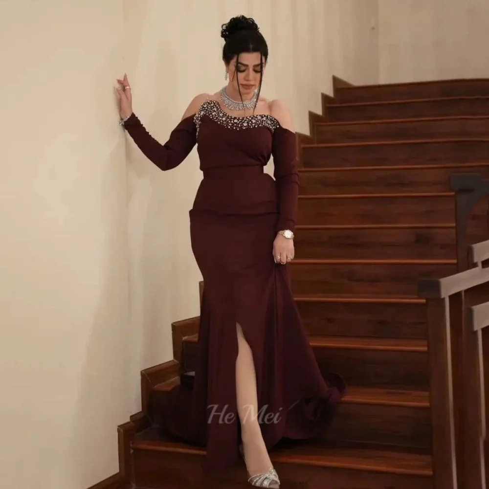 

Customized Prom Dress Mermaid Vintage Party Gowns Long Sleeves Beading Evening Dress Floor Length فساتين سهرة