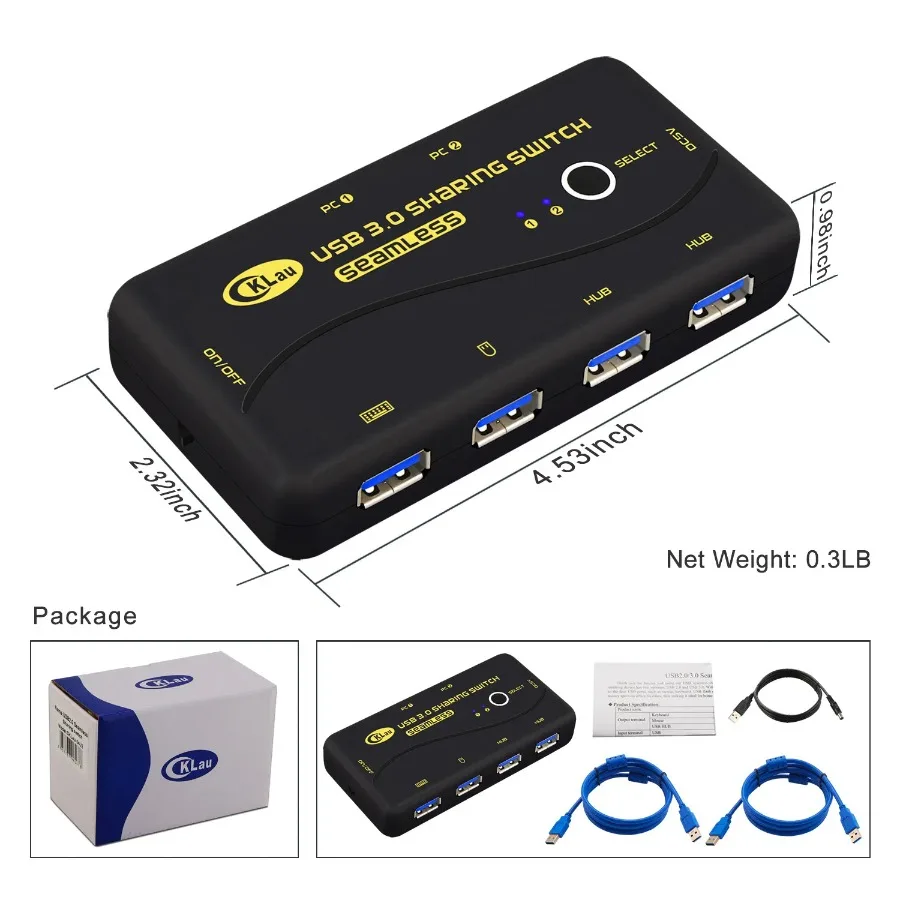 

USB 3.0 Sharing Switch Selector 4 Port 2 Computers Peripheral Switcher For PC; Printer; Scanner; Mouse; Keyboard With 2 Pack US