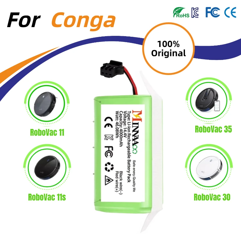 

14.4V 4000mAh Li-ion Battery for for Conga 990 1090 Tesvor X500 Ecovacs Deebot N79 N79S DN622 Eufy RoboVac 11 11S RoboVac 30