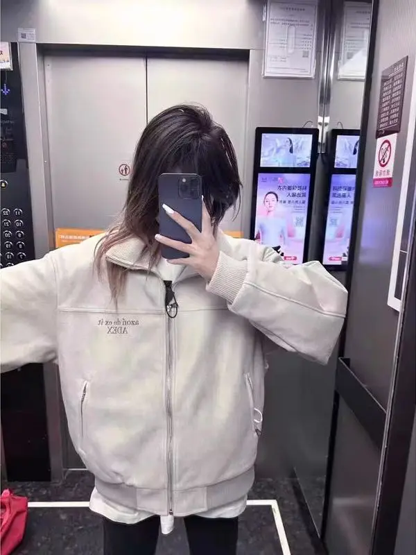 

Зимнее замшевое джато Thiened American Sle, женское бейсбольное пальто пилота с вышитым воротником, верхняя одежда в стиле хип-хоп