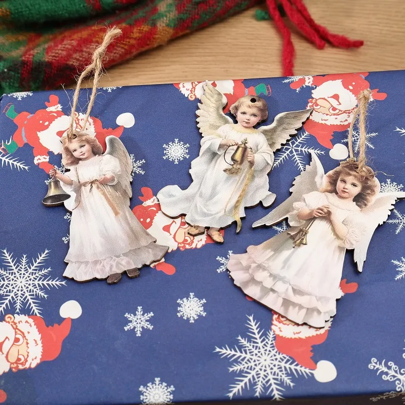 عيد الميلاد الفيكتوري الملاك الخشب قلادة شجرة عيد الميلاد زخرفة المنزل عطلة حزب شنقا هدية للزينة الاحتفال بالعام الجديد