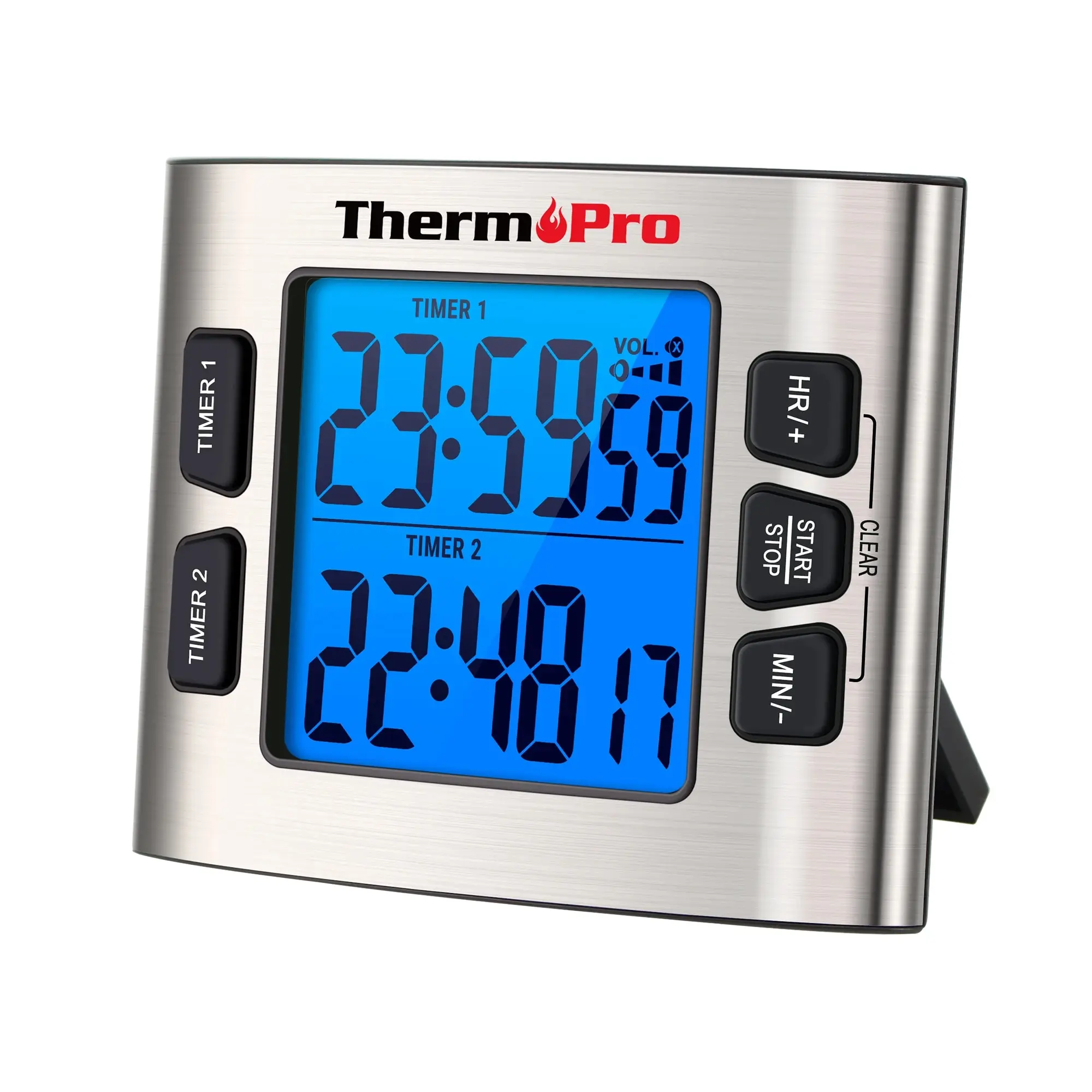 ThermoPro TM02 Digital Kitchen Timer Large Dual Display Backlight Countdown/UP Function with Clock for Study Exercise Use