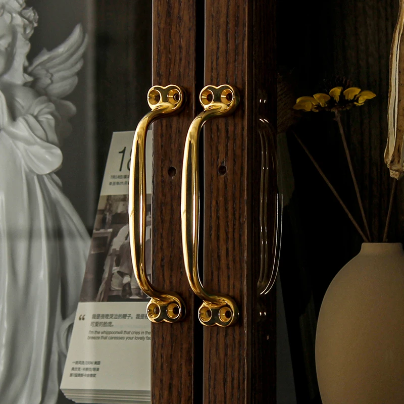 Luxury Retro Chinese Style Brass Door Handle with Light Bow Shaped Wooden Cabinet Hardware Accessory