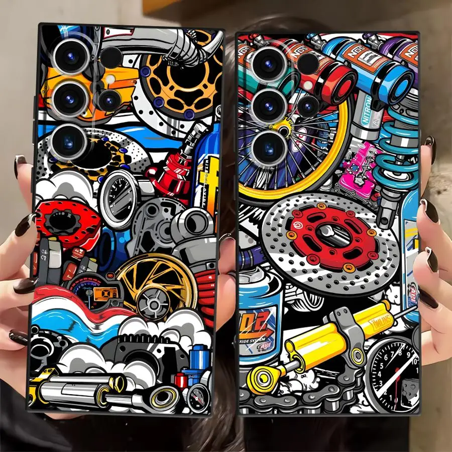 حافظة مكونات الماكينة العصرية لهاتف سامسونج جالاكسي S21 S25 + S20 S23 FE S22 S24 Plus S25 Ultra S23 + نوت 20 10 S24 + أسود #1