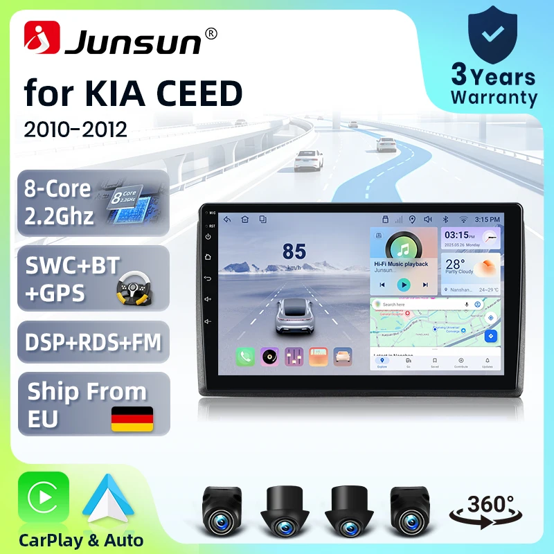 Systèmes stéréo intelligents Android 15 Junsun 9 pouces pour KIA CEED Cee'd 2010-2012 Venga 2010-2016, autoradio sans fil CarPlay, commande vocale AI, écran tactile IPS, lecteur vidéo multimédia intelligent, unité principale 2 Din, GPS, Mirror Link, Bluetooth automobile, 4G, 8 cœurs