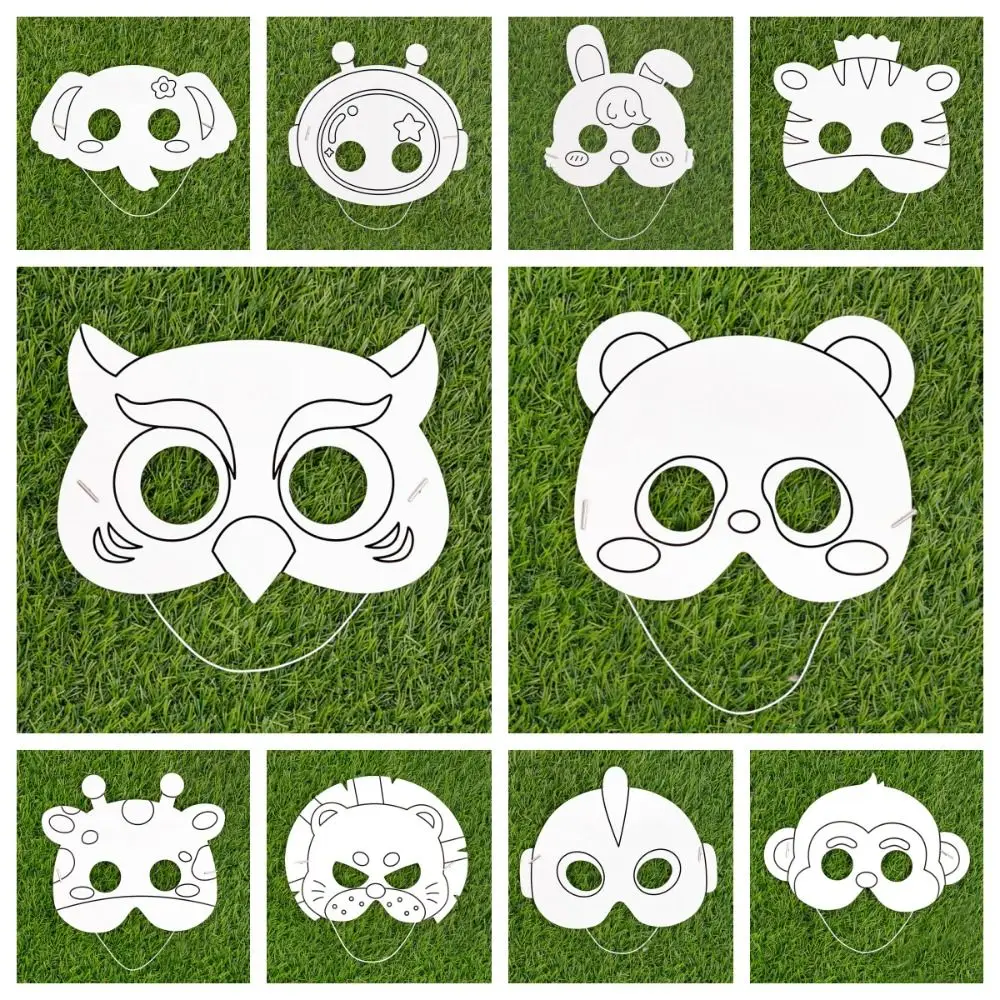 Puzzle Owl DIY Color Filling Mask Toy Astronaut Elephant Graffiti Animal Mask Monkey Giraffe Blank Mask Toy Party