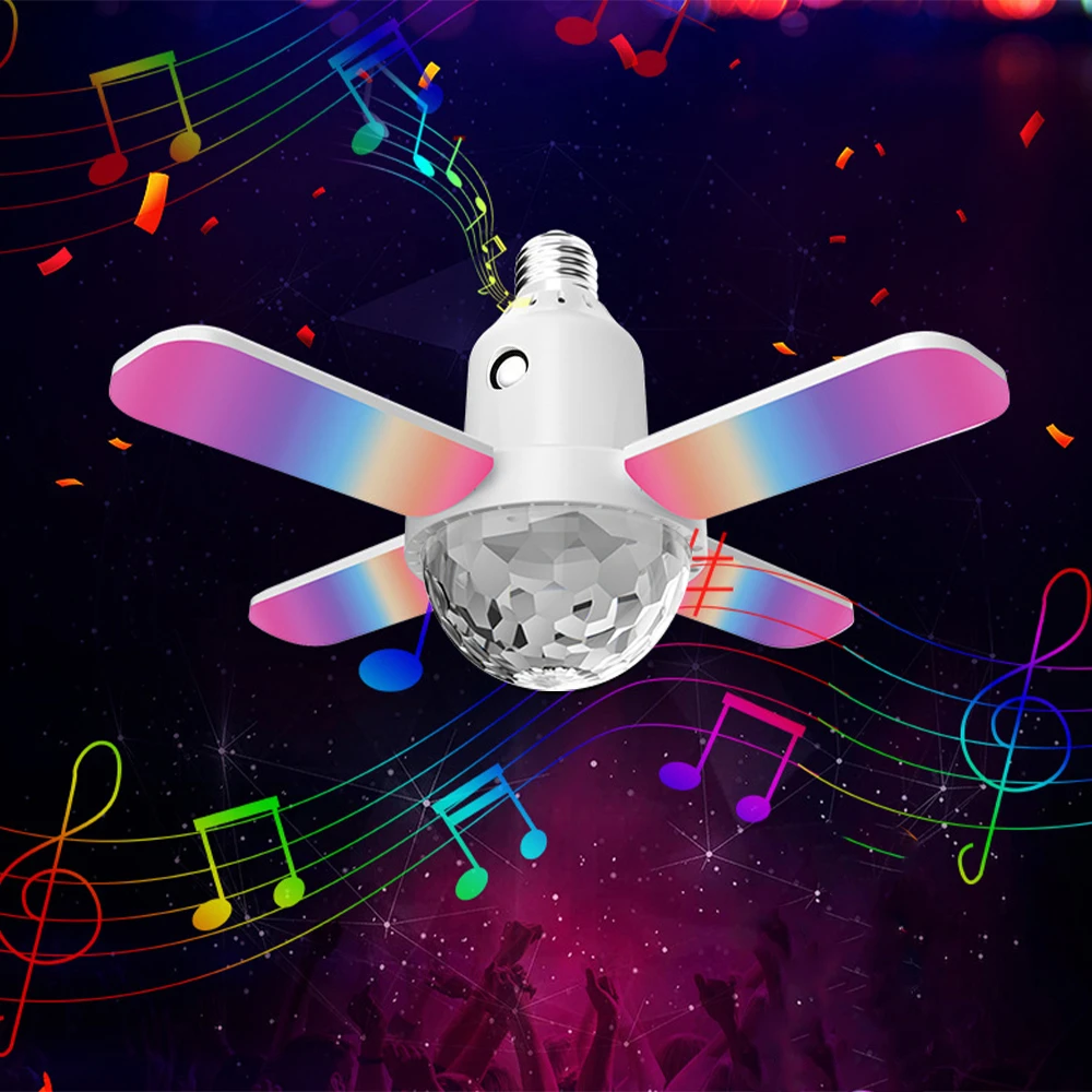 E27 LED Bulb RGB Atmosphere Lamp Remote Control Bluetooth Speaker Music Lamp AC85-265V 24W Folding Fan Blade Light Ceiling Light