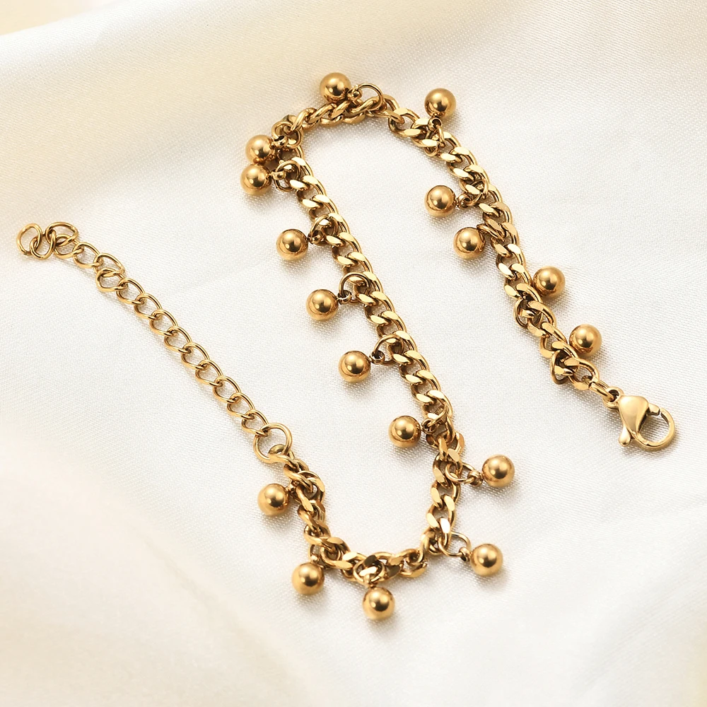 VQYSKO Retro Style Golden Ball Bracelet Steel Ball Pendant Splicing Tassel Bangle New Mom Gift Perfect for Her