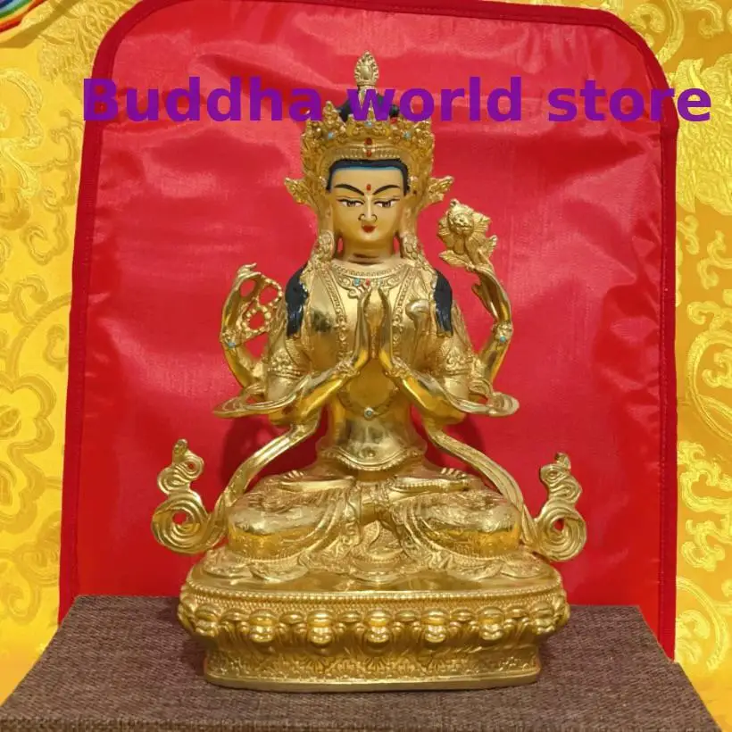 50% OFF Tantric Buddha statue Good quality Tibet Nepal Buddhism gilding COPPER Four Arm Guanyin Bidhisattva HOME Altar worship