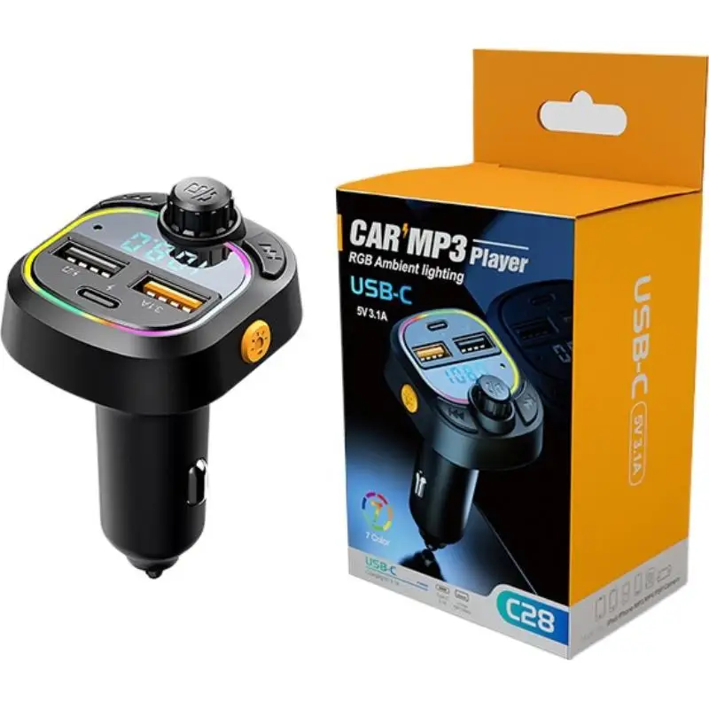 المزدوج USB نوع-C بلوتوث شاحن سيارة FM الارسال USB + Type-C 3.1A شحن سريع مكبر الصوت اللاسلكي مشغل MP3 محول الشحن