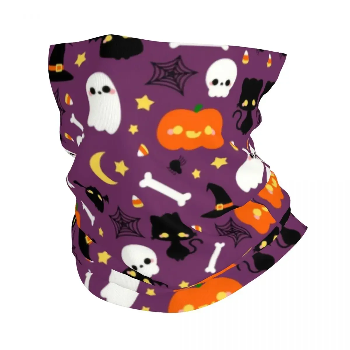 

Halloween Spoofs Pattern Neck Gaiter Women Men UV Protection Winter Witch Cat Ghost Bandana Scarf for Hiking