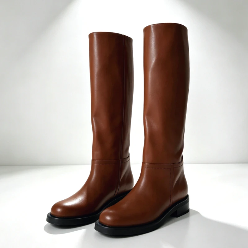 Retro Round Toe Knee High Boots Women Autumn Winter Warm Waterproof Platform Boots Comfortable Soft Leather Chunky Heel Botas